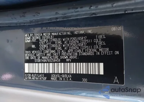 2006 Toyota Sequoia Limited V8 from USA, damaged, VIN 5TDBT48A76S258459